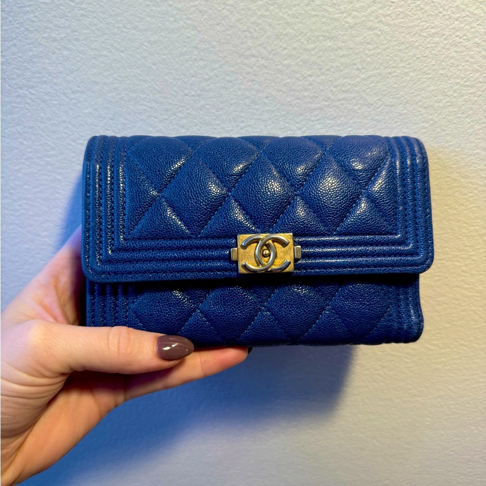 Chanel Boy Large Flap Wallet in grained calfskin & gold hardware